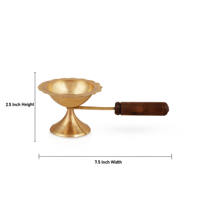 Sambrani Stand  - 2.5 x 7.5 Inches |  Brass Dhoopakal with Wooden Handle/ Dhoop Stand/ Dhoop Holder for Pooja - Sambrani Stand