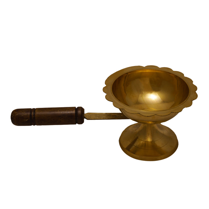 Sambrani Stand  - 3.5 x 9 Inches |  Brass Dhoopakal with Wooden Handle/ Dhoop Stand/ Dhoop Holder for Pooja - Sambrani Stand