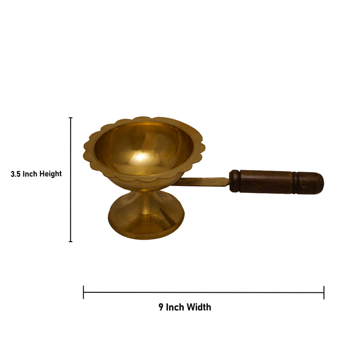 Sambrani Stand  - 3.5 x 9 Inches |  Brass Dhoopakal with Wooden Handle/ Dhoop Stand/ Dhoop Holder for Pooja - Sambrani Stand