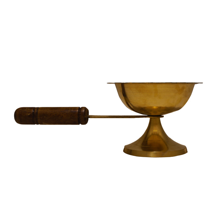 Sambrani Stand  - 3.5 x 9 Inches |  Brass Dhoopakal with Wooden Handle/ Dhoop Stand/ Dhoop Holder for Pooja - Sambrani Stand