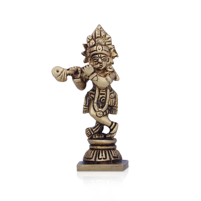 Krishna Murti - 3 x 1.5 Inches | Krishna Statue/ Antique Brass Idol/ Standing Krishna Idol for Pooja/ 120 Gms - Brass Murties