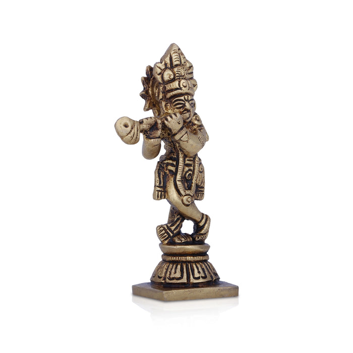 Krishna Murti - 3 x 1.5 Inches | Krishna Statue/ Antique Brass Idol/ Standing Krishna Idol for Pooja/ 120 Gms - Brass Murties