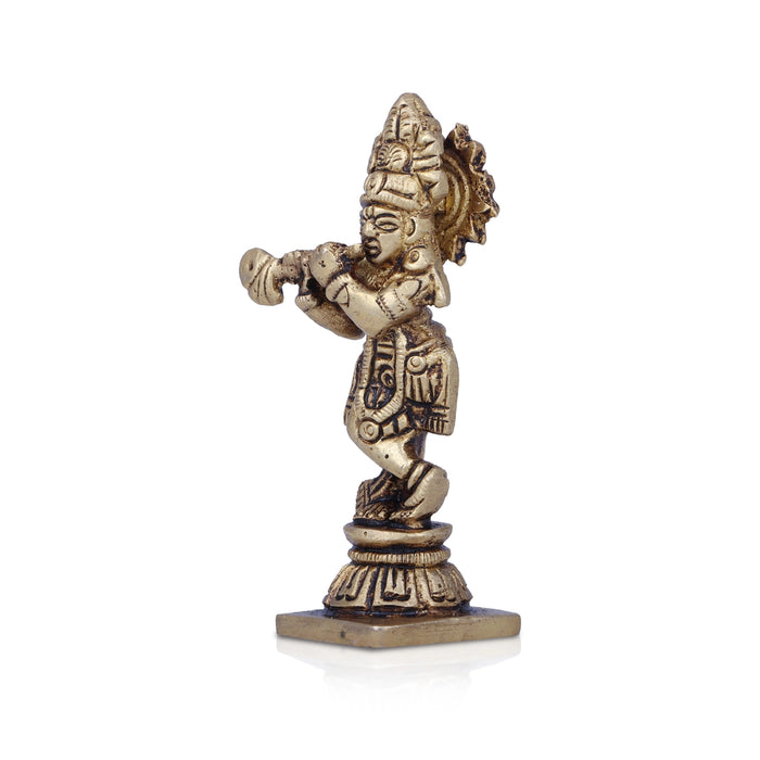 Krishna Murti - 3 x 1.5 Inches | Krishna Statue/ Antique Brass Idol/ Standing Krishna Idol for Pooja/ 120 Gms - Brass Murties