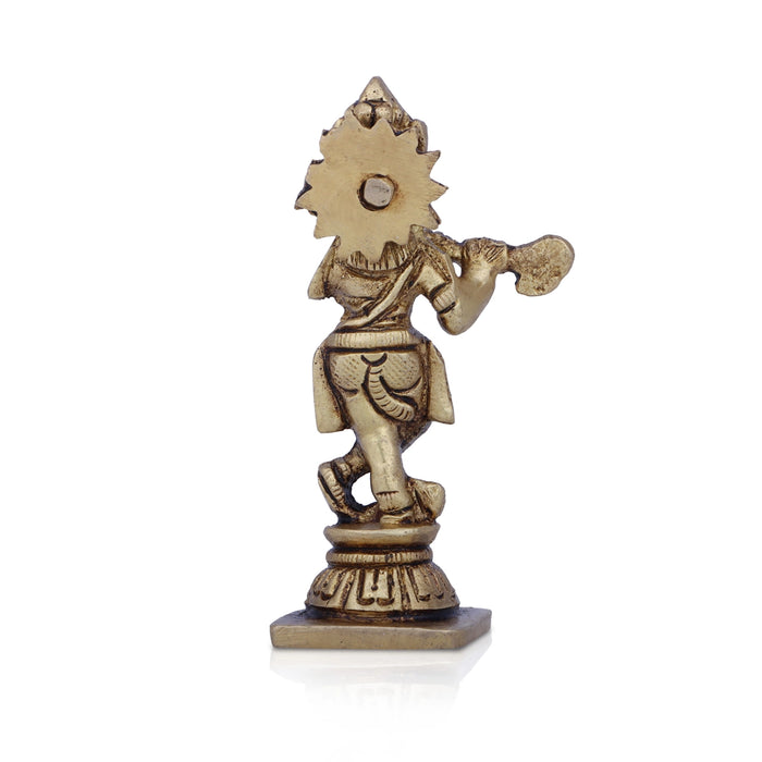 Krishna Murti - 3 x 1.5 Inches | Krishna Statue/ Antique Brass Idol/ Standing Krishna Idol for Pooja/ 120 Gms - Brass Murties