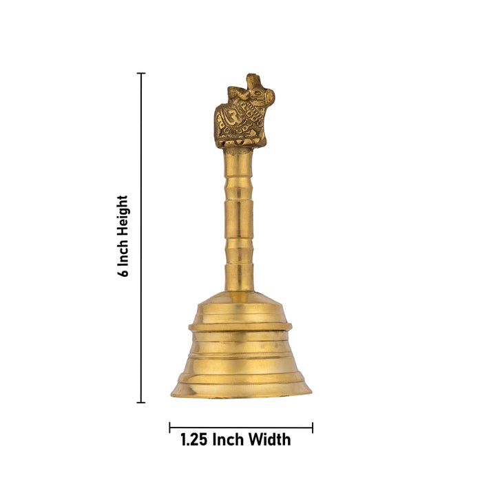 Brass Hand Bell - 6 x 1.25 Inches | Brass Bell/ Nandi Handle Pooja Bell for Home/ 400 Gms Approx - Pooja Bells