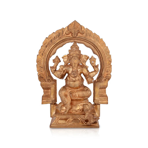 Ganesha With arch Murti - 8.5 x 6.5 Inches | Panchaloha Vinayakar Idol /Ganapathi Sculpture For Home Decor - Panchaloha Murties