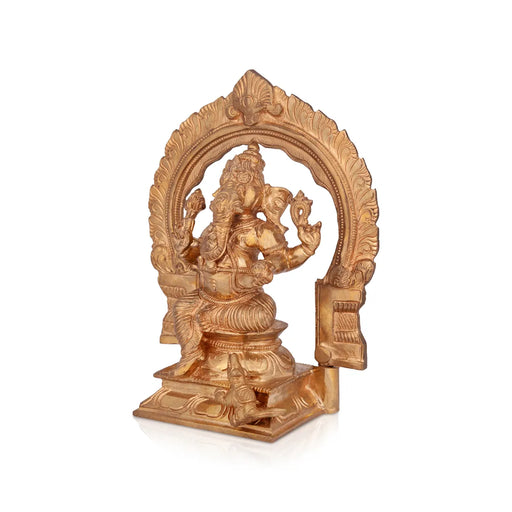 Ganesha With arch Murti - 8.5 x 6.5 Inches | Panchaloha Vinayakar Idol /Ganapathi Sculpture For Home Decor - Panchaloha Murties