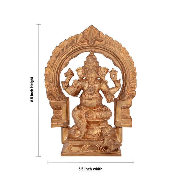 Ganesha With arch Murti - 8.5 x 6.5 Inches | Panchaloha Vinayakar Idol /Ganapathi Sculpture For Home Decor - Panchaloha Murties