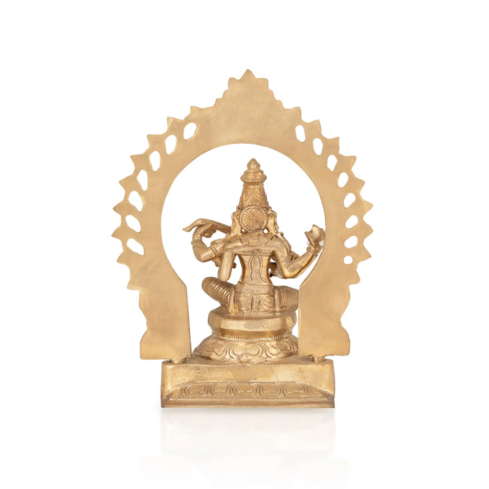Saraswati Sitting on Base with Arch Murti - 9.5 x 7.5 inches | Panchaloha Idol / Vagdevi Statue for pooja - Panchaloha Murties