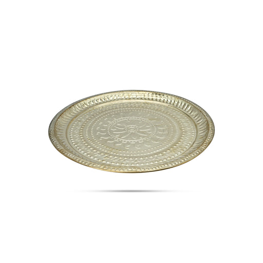 Brass Plate - 0.75 x 11 Inches | Beading Design Thali Plate/ Pooja Plate for Home - Pooja Plate & Tray