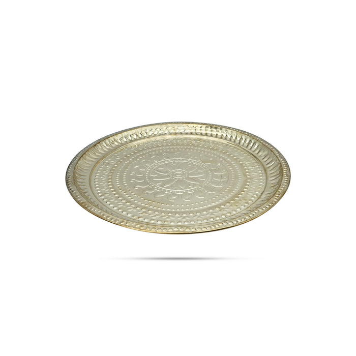 Brass Plate - 0.75 x 11 Inches | Beading Design Thali Plate/ Pooja Plate for Home - Pooja Plate & Tray