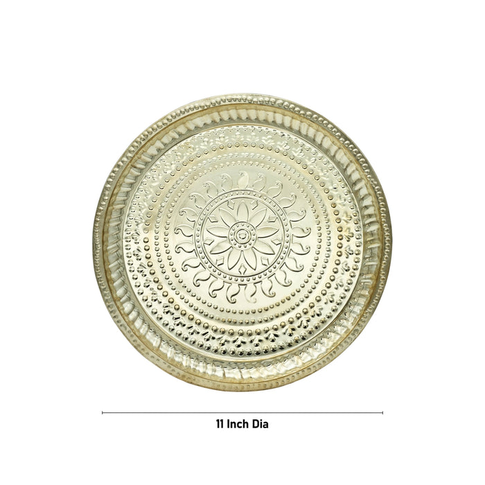 Brass Plate - 0.75 x 11 Inches | Beading Design Thali Plate/ Pooja Plate for Home - Pooja Plate & Tray