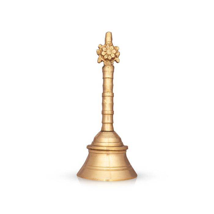 Brass Hand Bell - 8 x 3.5 Inches | Brass Bell/ Shankh Chakra Handle Pooja Bell for Home/ 760 Gms Approx - Pooja Bells
