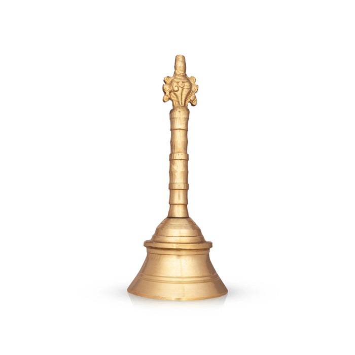 Brass Hand Bell - 8 x 3.5 Inches | Brass Bell/ Shankh Chakra Handle Pooja Bell for Home/ 760 Gms Approx - Pooja Bells
