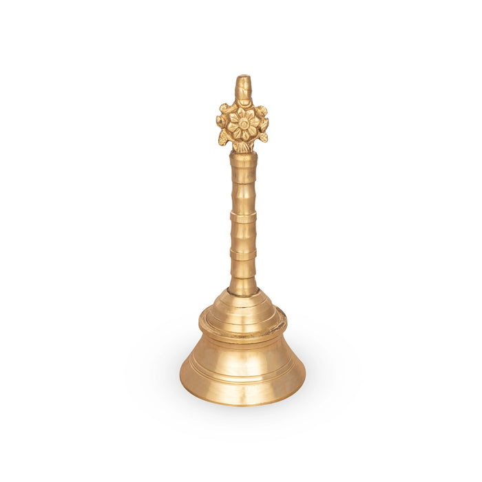 Brass Hand Bell - 8 x 3.5 Inches | Brass Bell/ Shankh Chakra Handle Pooja Bell for Home/ 760 Gms Approx - Pooja Bells