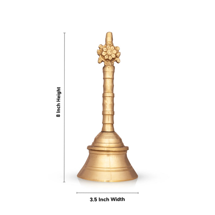 Brass Hand Bell - 8 x 3.5 Inches | Brass Bell/ Shankh Chakra Handle Pooja Bell for Home/ 760 Gms Approx - Pooja Bells