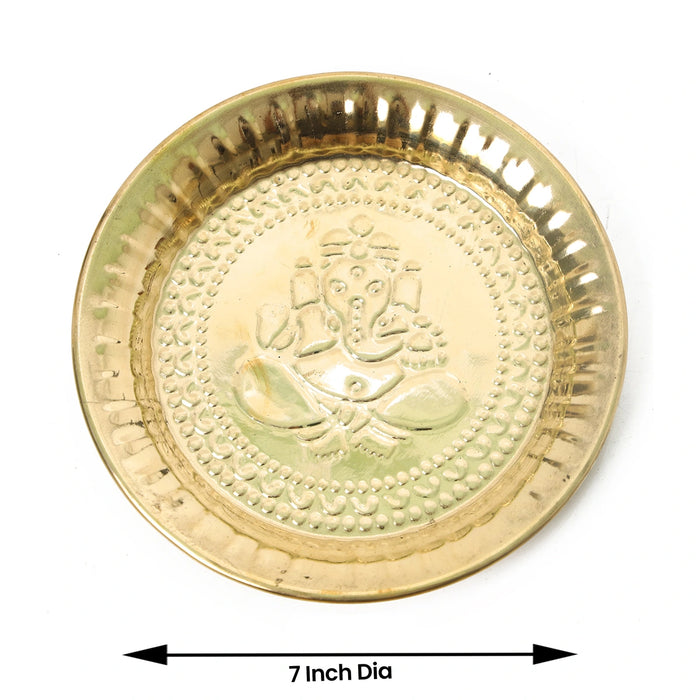 Brass Plate - 7 Inches | Beading Design Thali Plate/ Pooja Plate/ Pooja Thali for Home - Pooja Plate & Tray