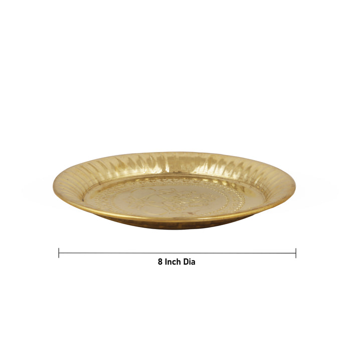 Brass Plate - 8 Inches | Pooja Plate/ Thali Plate for Home