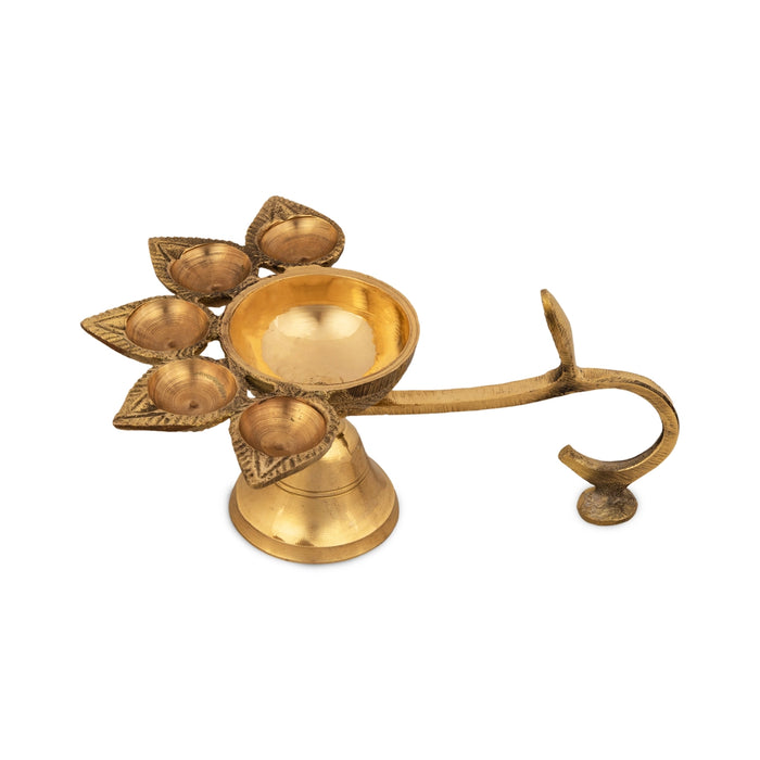 Panch Aarti Diya - 3 x 7.5 Inches | Brass Panch Mukhi Diya/ Pancharti Diya for Pooja/ 330 Gms Approx - Kapur Aarti