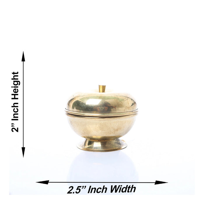 Brass Kumkum Pot - 2 x 2.5 Inches | Apple Design Sindoor Pot/ Kumkuma Bowl for Home/ 35 Gms Approx