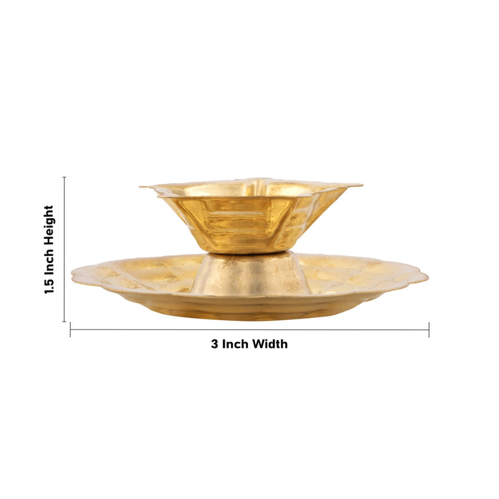 Brass Lamp - 1.5 x 3 Inches | 5 Star Deep with Plate/ Brass Vilakku/ Diya for Pooja/ 25 Gms Approx