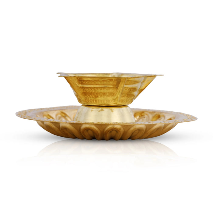 Five Star Plate Deepam - 1 x 3.25 Inches | Brass Deepam / Agal Vilakku / Deepam / Vilakku for Pooja