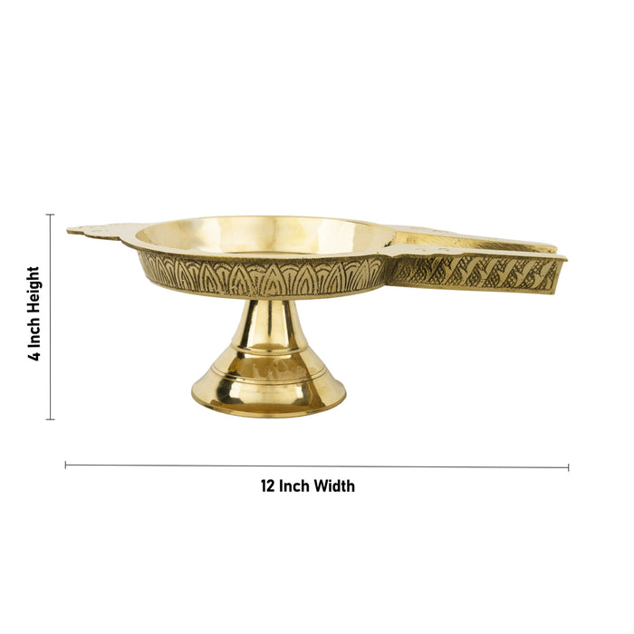 Abhisheka Patra With Base - 4 x 12 x 7 Inches | Bronze Abhisheka Plate/ Abhishek Patra for Pooja - Abhishek Plate