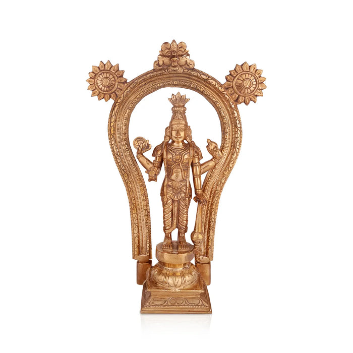 Guruvayurappan Standing On Base Murti- 13 x 9.5 Inches|Panchaloha Idol/ Guruvayurappa statue With Arch for Pooja - Panchaloha Murties