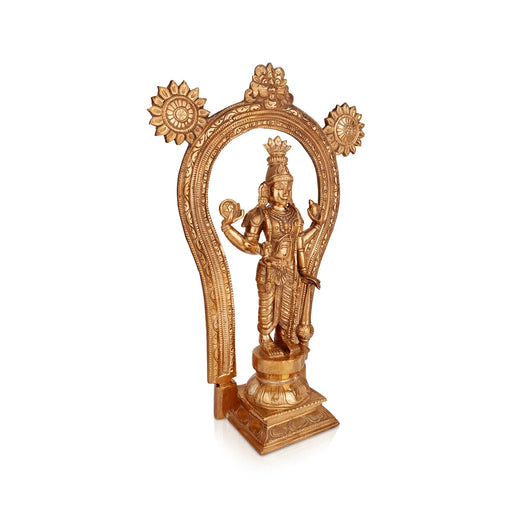 Guruvayurappan Standing On Base Murti- 13 x 9.5 Inches|Panchaloha Idol/ Guruvayurappa statue With Arch for Pooja - Panchaloha Murties