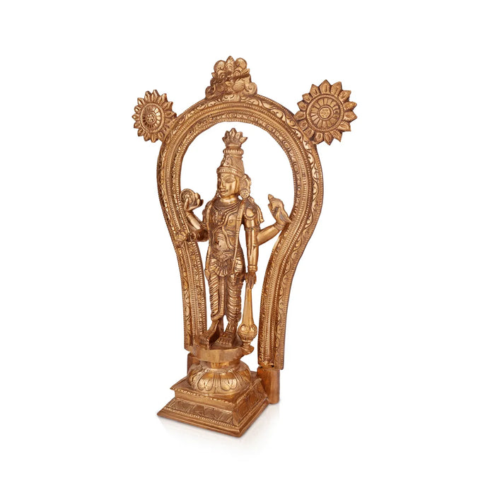 Guruvayurappan Standing On Base Murti- 13 x 9.5 Inches|Panchaloha Idol/ Guruvayurappa statue With Arch for Pooja - Panchaloha Murties
