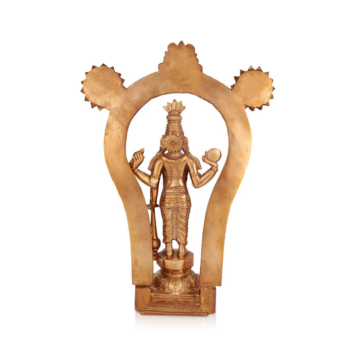 Guruvayurappan Standing On Base Murti- 13 x 9.5 Inches|Panchaloha Idol/ Guruvayurappa statue With Arch for Pooja - Panchaloha Murties