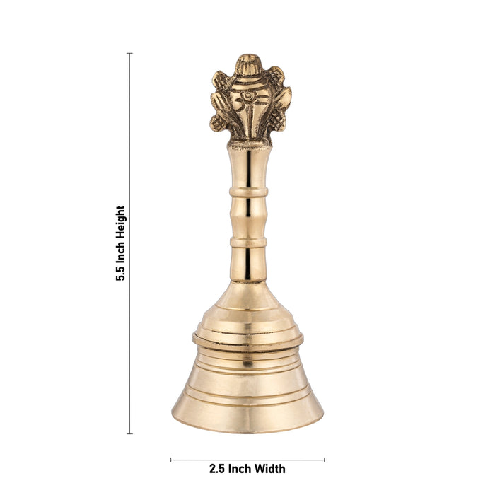 Hand Bell - 5.5 x 2.5 Inches | Shankh Chakra Handle Ghanti/ Pooja Bell/ Brass Bell for Home/ 330 Gms Approx - Pooja Bells