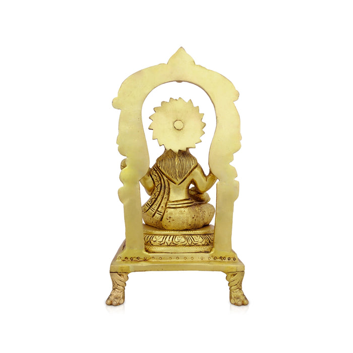 Saraswati Murti With Arch - 9 x 5 Inches | Antique Brass Idol/ Saraswati Idol Sittting On Chowki for Pooja/ 2.200 Kgs - Brass Murties