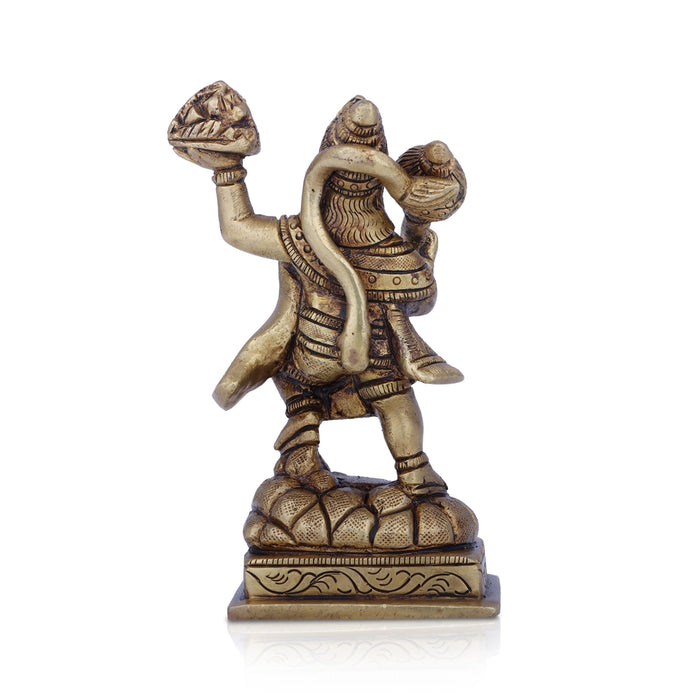Anjaneya Statue With Sanjeevani - 4 x 3 Inches | Antique Brass Idol/ Standing Hanuman Statue for Pooja/ 530 Gms - Brass Murties