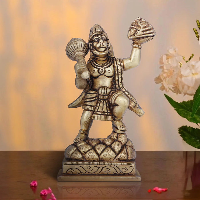 Anjaneya Statue With Sanjeevani - 4 x 3 Inches | Antique Brass Idol/ Standing Hanuman Statue for Pooja/ 530 Gms