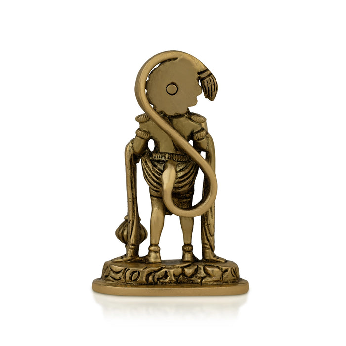 Anjaneya Statue Standing On Base - 3.5 X 1 Inches | Antique Brass Idol/ Hanuman Statue For Divine Blessings - Brass Murties