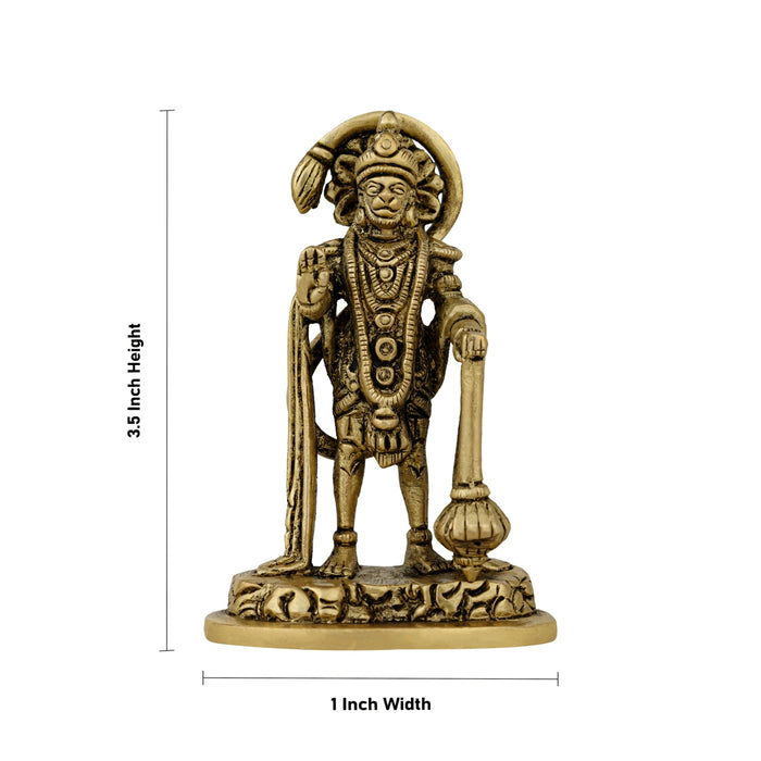 Anjaneya Statue Standing On Base - 3.5 X 1 Inches | Antique Brass Idol/ Hanuman Statue For Divine Blessings - Brass Murties