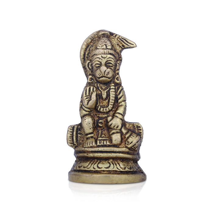 Anjaneya Statue - 2 x 1.5 Inches | Antique Brass Idol/ Hanuman Statue for Pooja/ 80 Gms Approx