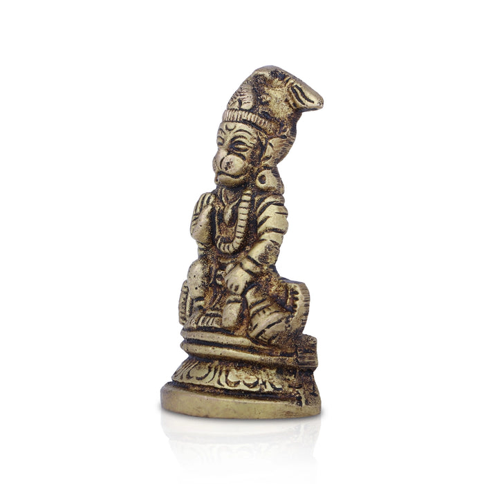 Anjaneya Statue - 2 x 1.5 Inches | Antique Brass Idol/ Hanuman Statue for Pooja/ 80 Gms Approx