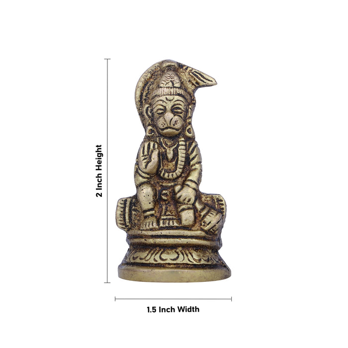 Anjaneya Statue - 2 x 1.5 Inches | Antique Brass Idol/ Hanuman Statue for Pooja/ 80 Gms Approx