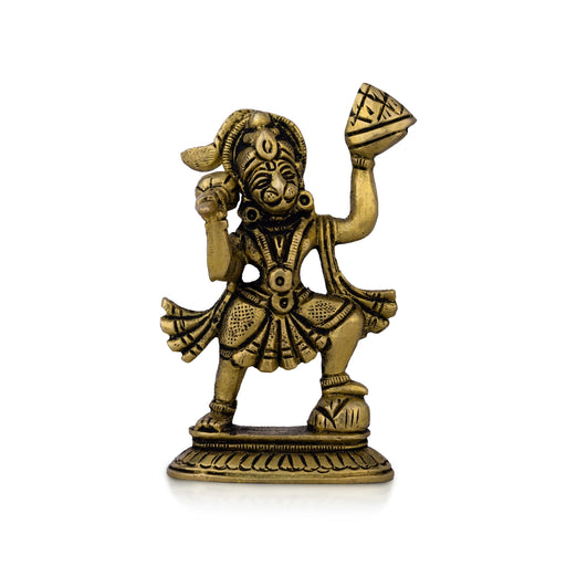 Anjaneya Statue Carrying Sanjeevani - 3.5 X 2 Inches | Antique Brass Idol/ Standing Hanuman Statue For Worship - Brass Murties