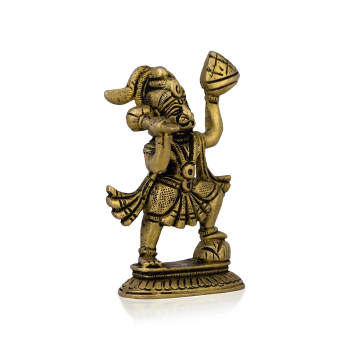 Anjaneya Statue Carrying Sanjeevani - 3.5 X 2 Inches | Antique Brass Idol/ Standing Hanuman Statue For Worship - Brass Murties