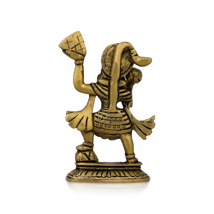 Anjaneya Statue Carrying Sanjeevani - 3.5 X 2 Inches | Antique Brass Idol/ Standing Hanuman Statue For Worship - Brass Murties