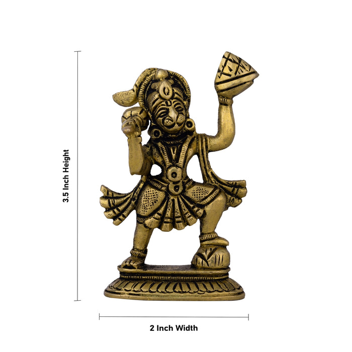 Anjaneya Statue Carrying Sanjeevani - 3.5 X 2 Inches | Antique Brass Idol/ Standing Hanuman Statue For Worship - Brass Murties