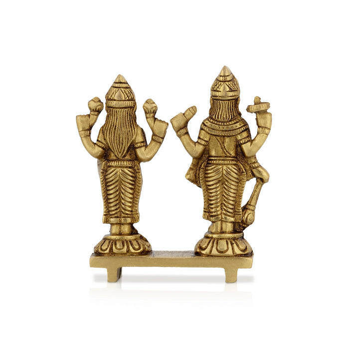 Vishnu Lakshmi Standing In Chowki Murti - 4 x 3 Inches | Brass Idol / Vishnu Laxmi Statue For Home & Pooja - Brass Murties