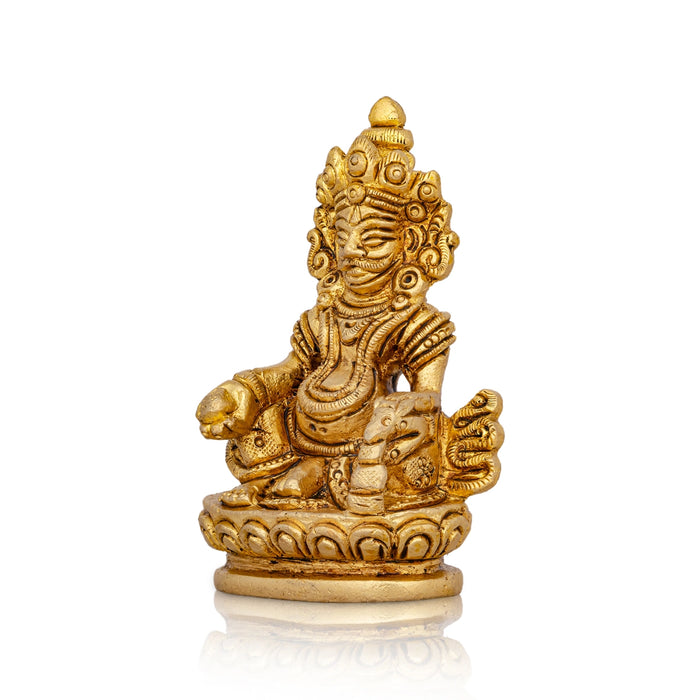Kuber Statue Sitting On Flower Base - 3 x 2 Inches | Antique Brass Idol/ Kuber Murti/ Kubera Statue for Pooja - Brass Murties