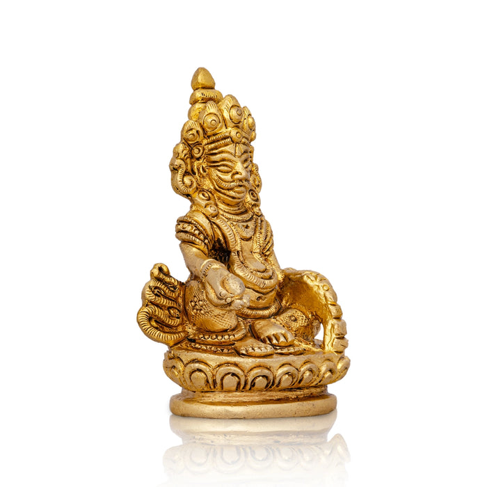 Kuber Statue Sitting On Flower Base - 3 x 2 Inches | Antique Brass Idol/ Kuber Murti/ Kubera Statue for Pooja - Brass Murties