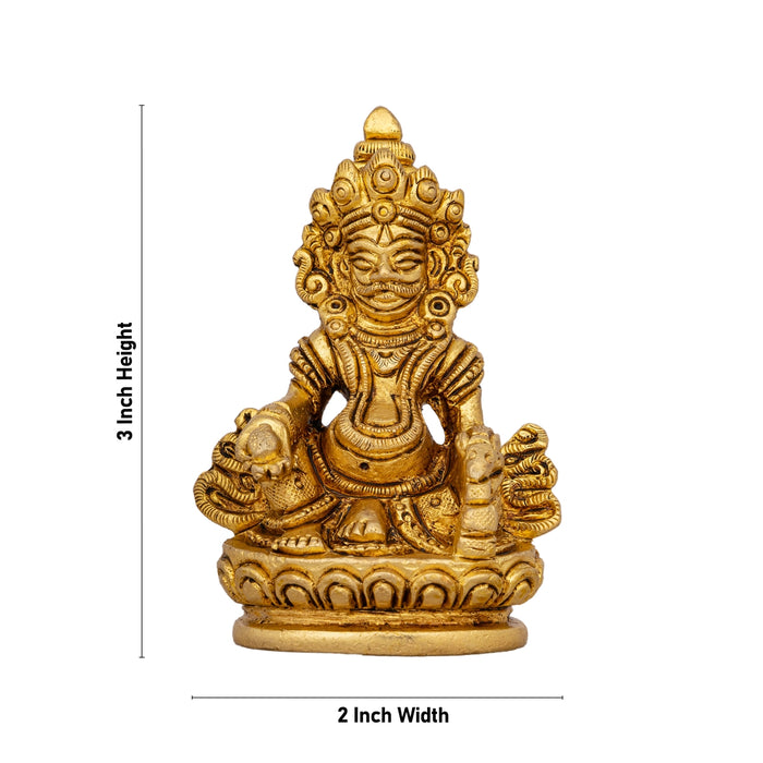 Kuber Statue Sitting On Flower Base - 3 x 2 Inches | Antique Brass Idol/ Kuber Murti/ Kubera Statue for Pooja - Brass Murties