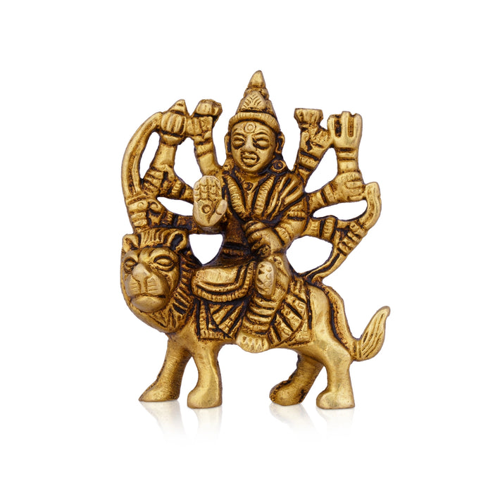 Durga Idol Sitting On Lion - 3 x 2.5 Inches | Antique Brass Idol/ Durga Murti/ Durga Statue for Pooja - Brass Murties