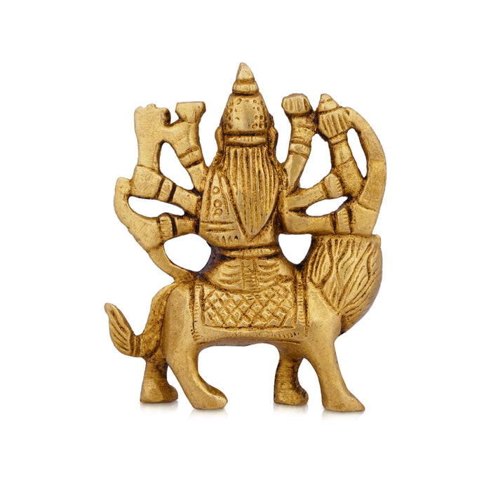 Durga Idol Sitting On Lion - 3 x 2.5 Inches | Antique Brass Idol/ Durga Murti/ Durga Statue for Pooja - Brass Murties